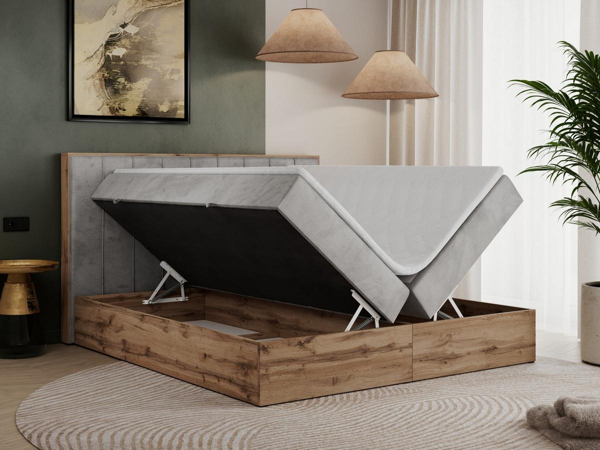 BOXBETT BELLISSIMO 140/200 Hellgrau Velvet - H4 - Hellgrau, Holz/Textil (140/200cm) - MKS