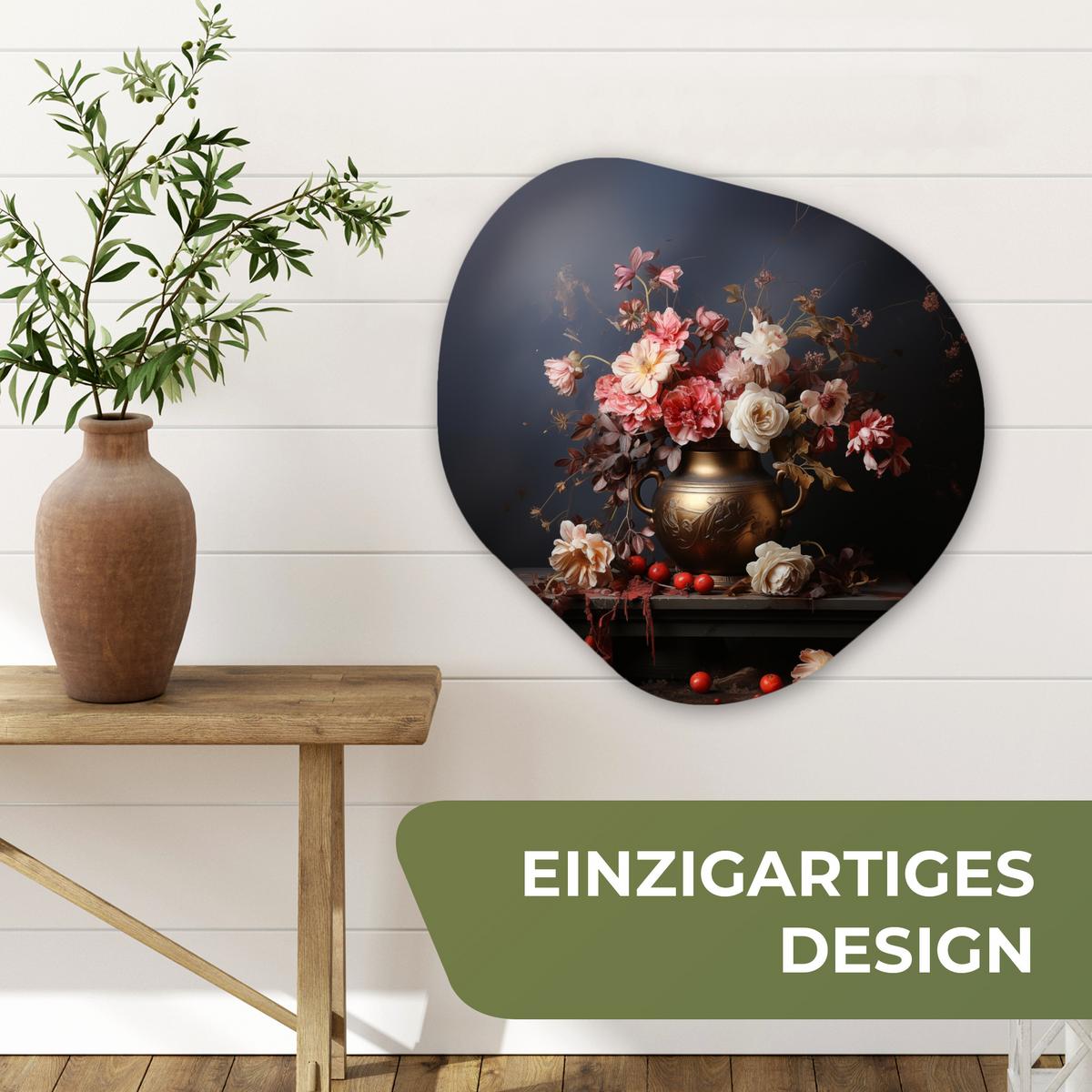 WANDBILD Stilleben - Blumen - Rosen - Blumenstrauß - Vase Wandbild 60x60 cm - Dunkelbraun, Kunststoff (60/60cm) - MuchoWow