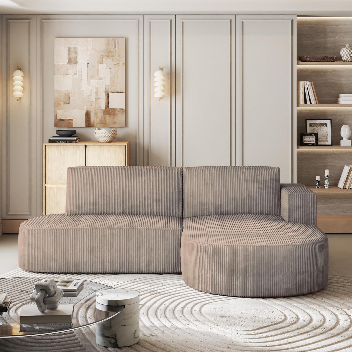 ECKSOFA CORTIO P R-S Beige Kordstoff mit Schlaffunktion - Beige, Holz (265/174cm) - MASSENO