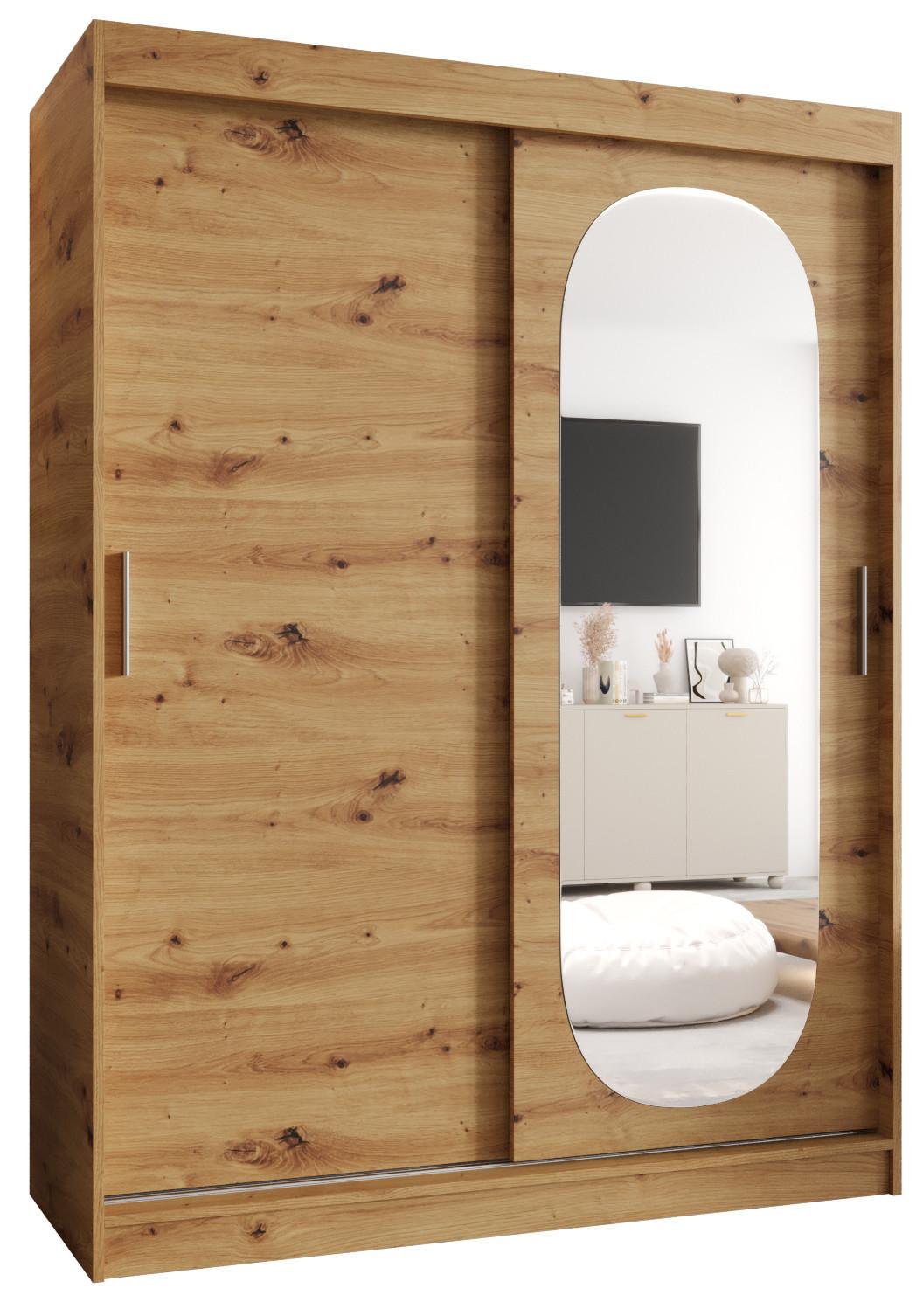SCHIEBETÜRENSCHRANK mit Spiegel ROYAL 200/150/62 2-türig - Silberfarben/Eiche Artisan, Holz (150/62/150cm) - MÖBEL KRYSPOL