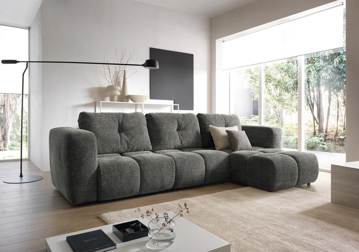 ECKSOFA ARTE 03 Grau Chenille mit Schlaffunktion - Grau, Holz (336/177cm) - MASSENO