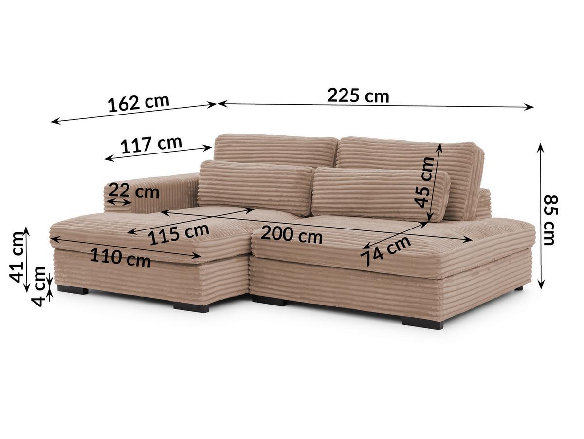 ECKSOFA Wolke mit tiefer Sitzfläche, Schlaffunktion und praktischem Bettkasten aus weichem Beige Cordstoff - Schwarz/Cappuccino, Holz/Kunststoff (162/225cm) - S-Style