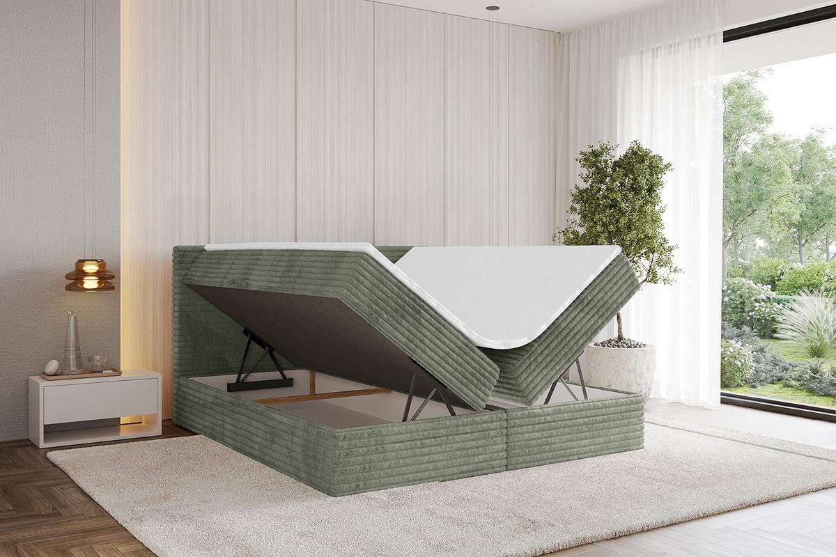 BOXBETT mit Matratze H4 und Lattenrost - TOLO-v1 - 140x200 Cord - Olive - Olivgrün, Holzwerkstoff (140/200cm)