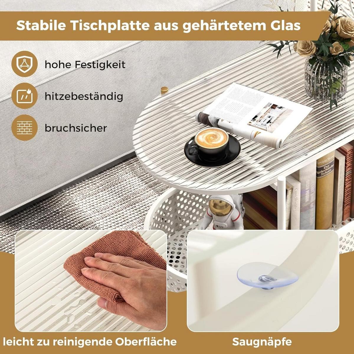GLASTISCH 76cm Weiß - Weiß, Metall (40/60/76cm) - COSTWAY