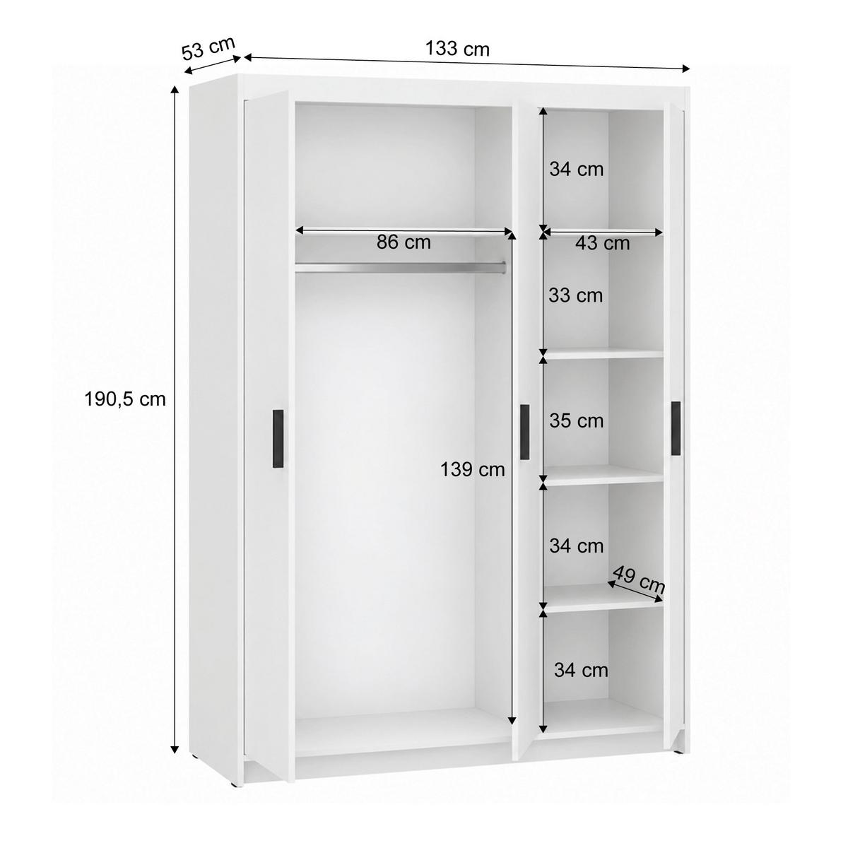 DREHTÜRENSCHRANK Elena mit 3 Türen, ohne Spiegel, Eiche Geölt - Eichefarben, Holzwerkstoff (130/190/53cm) - Beautysofa
