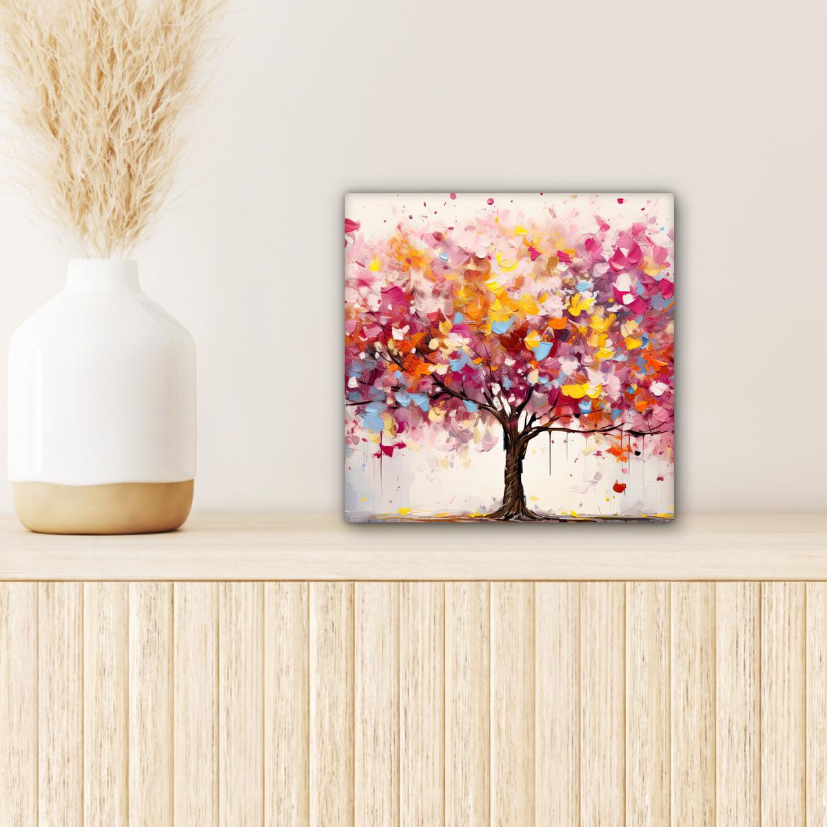 LEINWANDBILD Aquarell - Baum - Kunst - Abstrakt Deko Wohnzimmer 20x20 cm - Rosa, Textil (20/20cm) - MuchoWow
