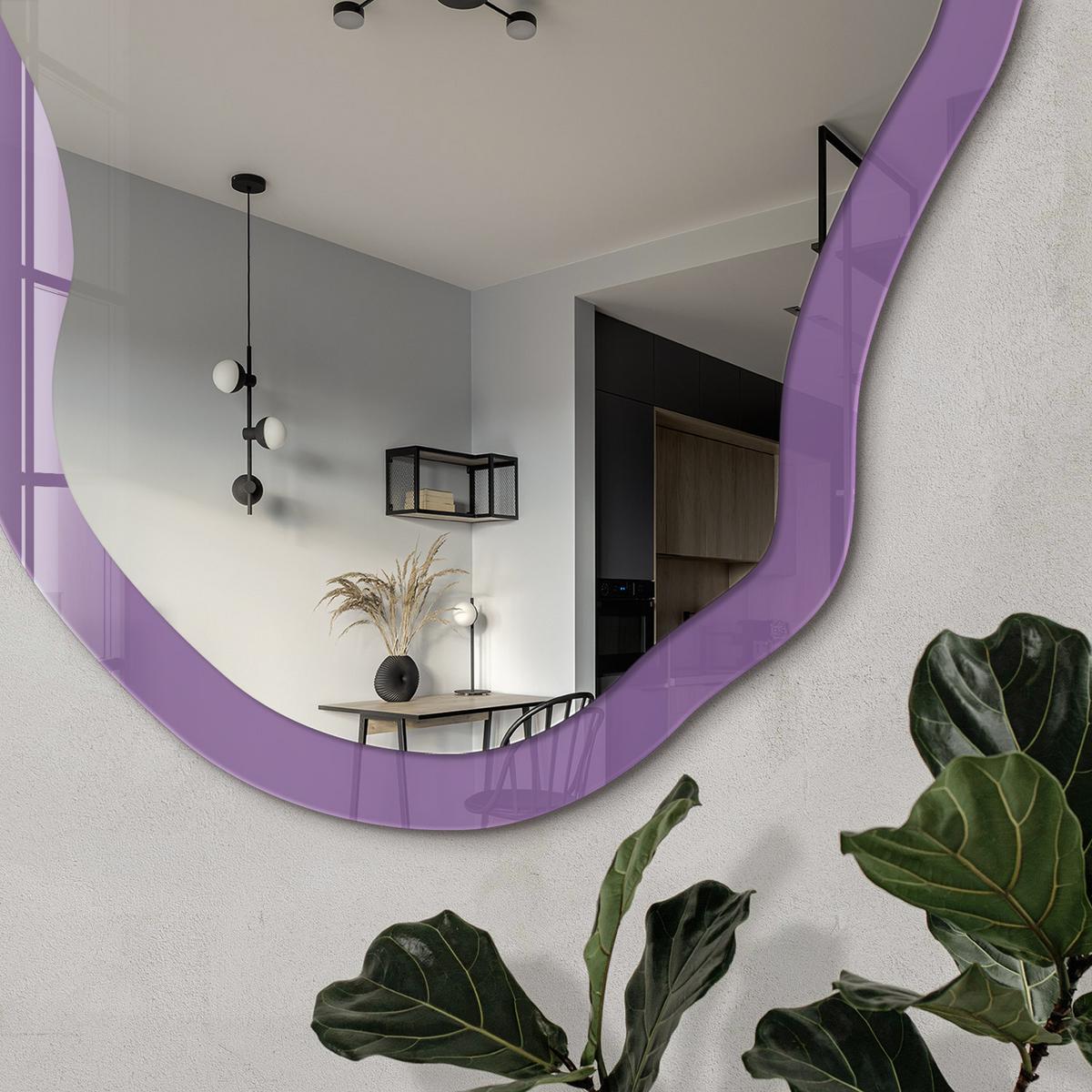 SPIEGEL 90x45 cm asymmetrisch mit Druck - Violett - Transparent, Glas (45/90/0.4cm) - TULUP