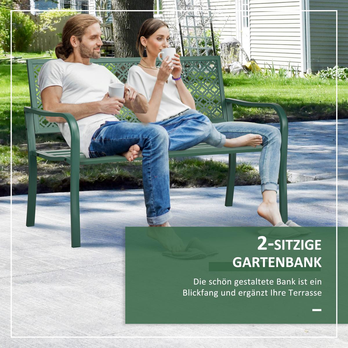 SITZBANK MIT BLUMENMUSTER, max. 240 kg, 127 x 63 x 83 cm, Stahl, Dunkelgrün - Dunkelgrün, Metall (63/83/127cm) - Outsunny