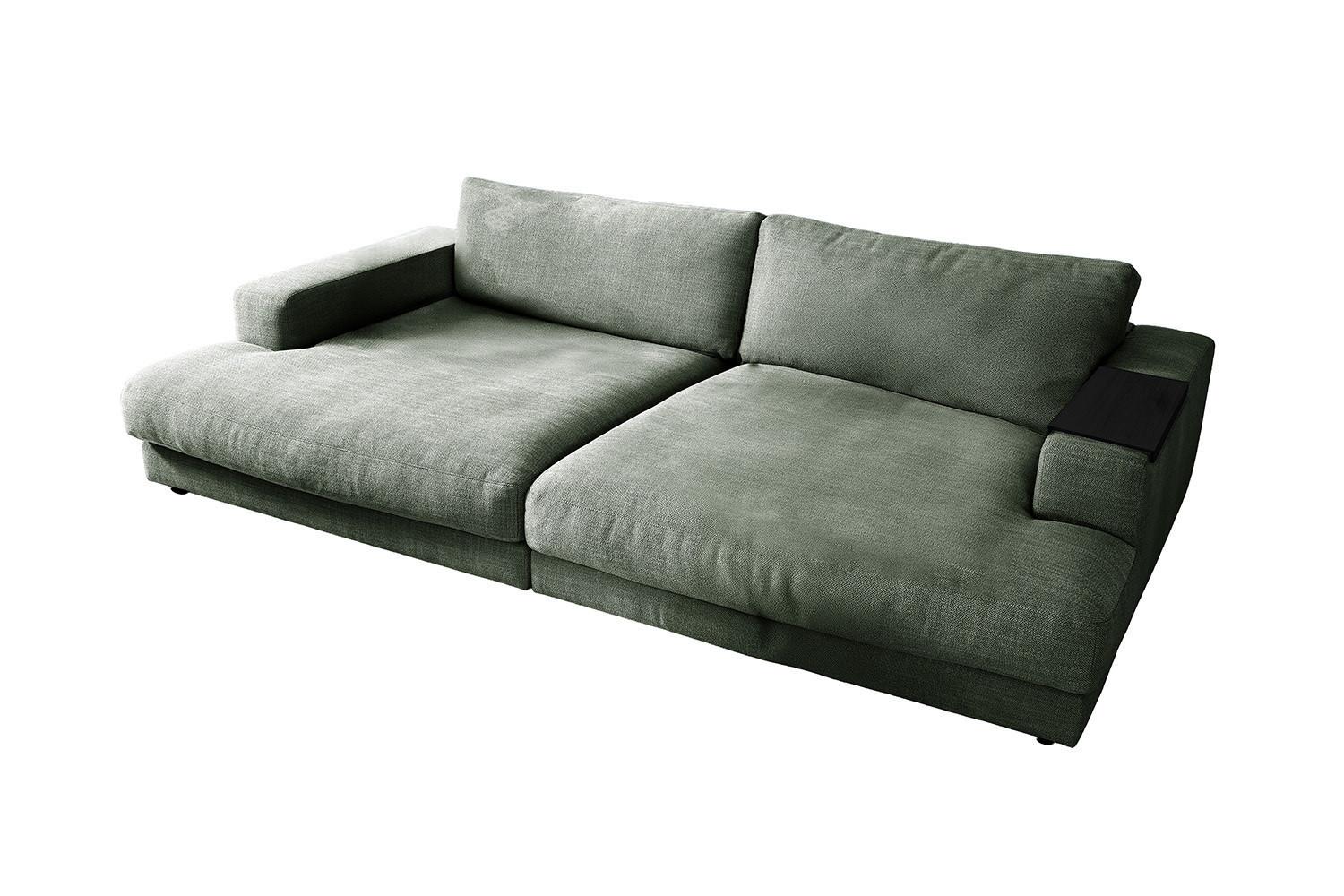 BIG SOFA MIT TABLETT MADELINE Grün Webstoff - Schwarz/Olivgrün, Kunststoff/Textil (290/85/170cm) - KAWOLA