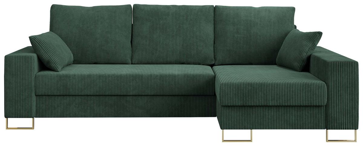 ECKSOFA Dorian Cord Grün - Goldfarben/Grün, Textil/Metall (242/138cm) - MKS
