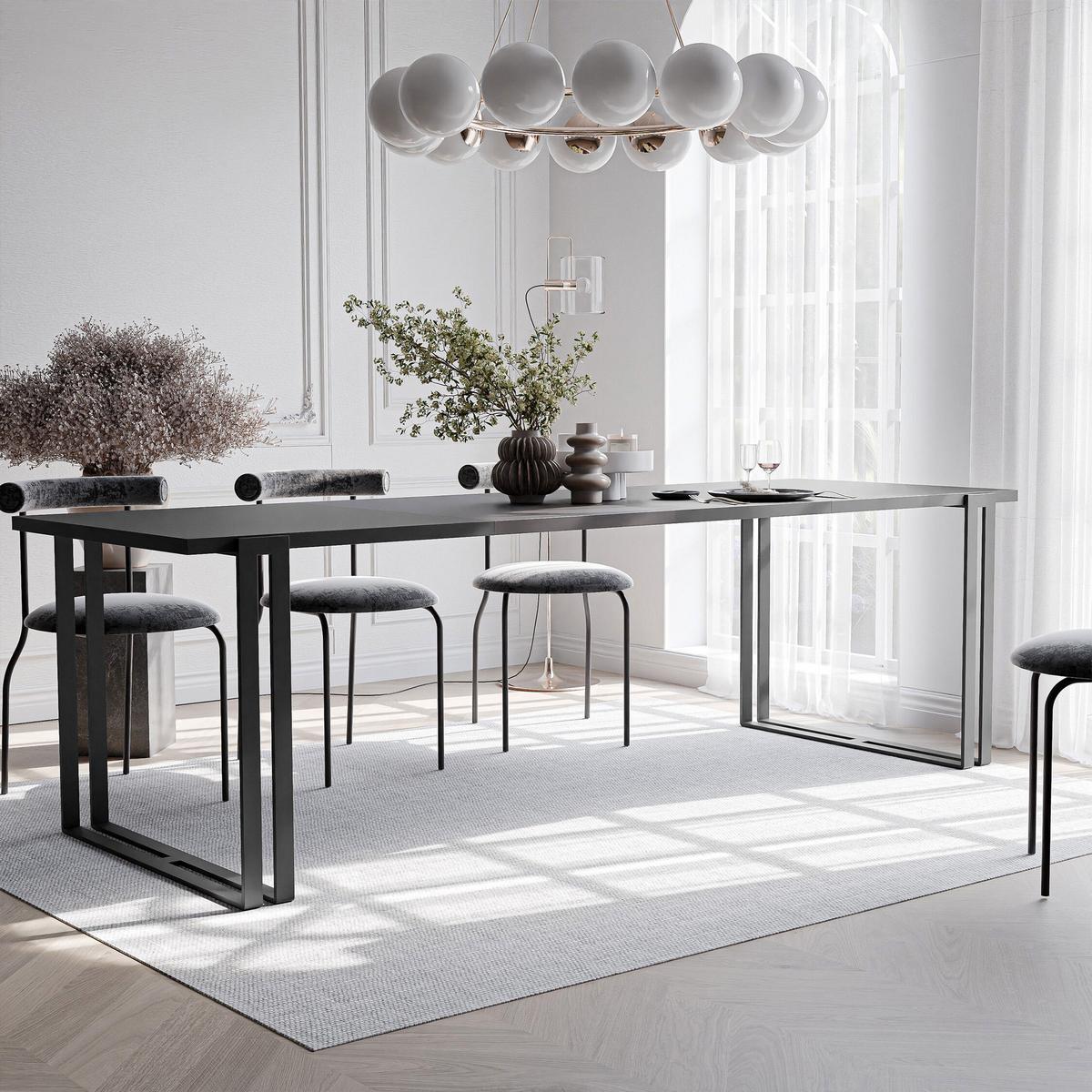 TISCH ausziehbar aus MDF, Schwarz - Schwarz, Holzwerkstoff (160/80/76cm) - Idohome