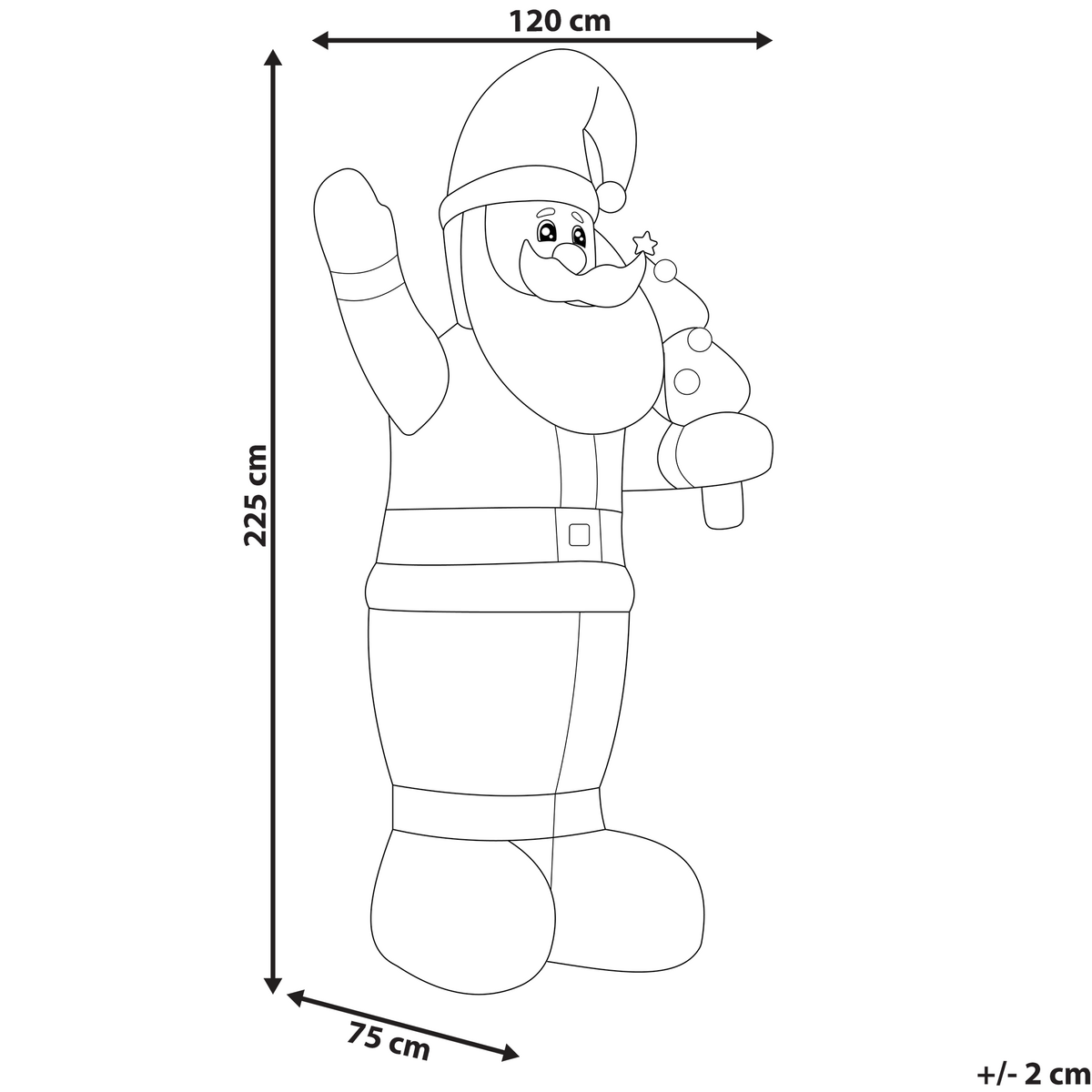 AUFBLASBARE Gartendekoration LED 225 cm Weihnachtsmann Rot Ivalo - Rot/Schwarz, Textil (120/225/75cm) - Beliani