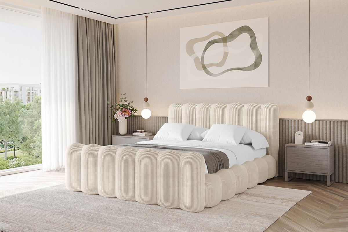 POLSTERBETT mit Bettkasten, Fußteil und Lattenrost, Bett mit Matratze H3/H4 - SORA-Z 180x200 Beige - Creme, Holzwerkstoff/Textil (180/200cm) - ALTDECOR
