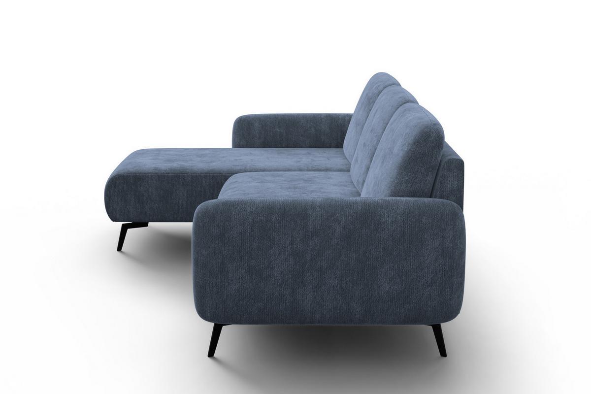 ECKSOFA FEBE 4-Sitzer LINKS, marineblauer Chenille-Stoff - Blau/Schwarz, Holz/Textil (264/157cm) - Wozimo