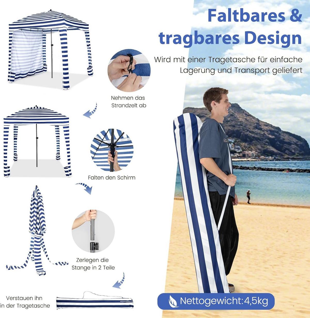 STRANDZELT Blau - Multicolor, Textil (183/240/183cm) - COSTWAY