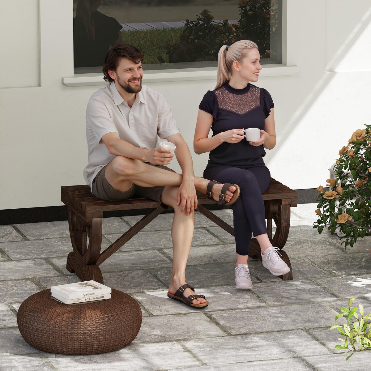 GARTENBANK aus Holz, Wetterfest, Sitzbank, Gartenmöbel, Rustikale, Bank, Braun - Braun, Holz (50/39.5/98cm) - Outsunny