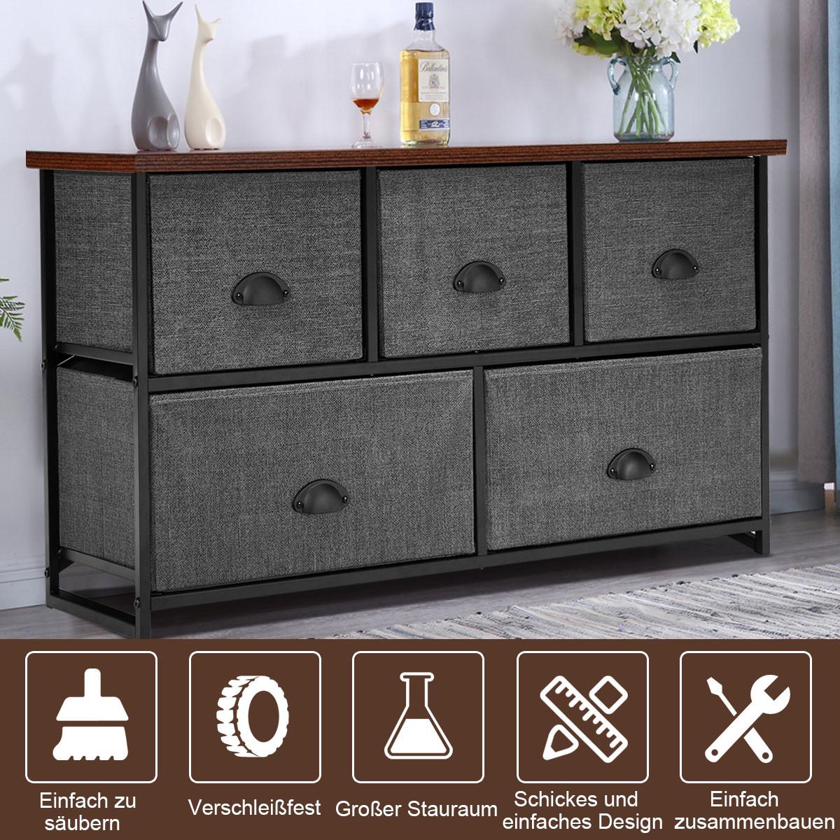 SCHUBLADENKOMMODE aus Stoff Schwarz - Schwarz, Holz (100/54/30cm) - COSTWAY