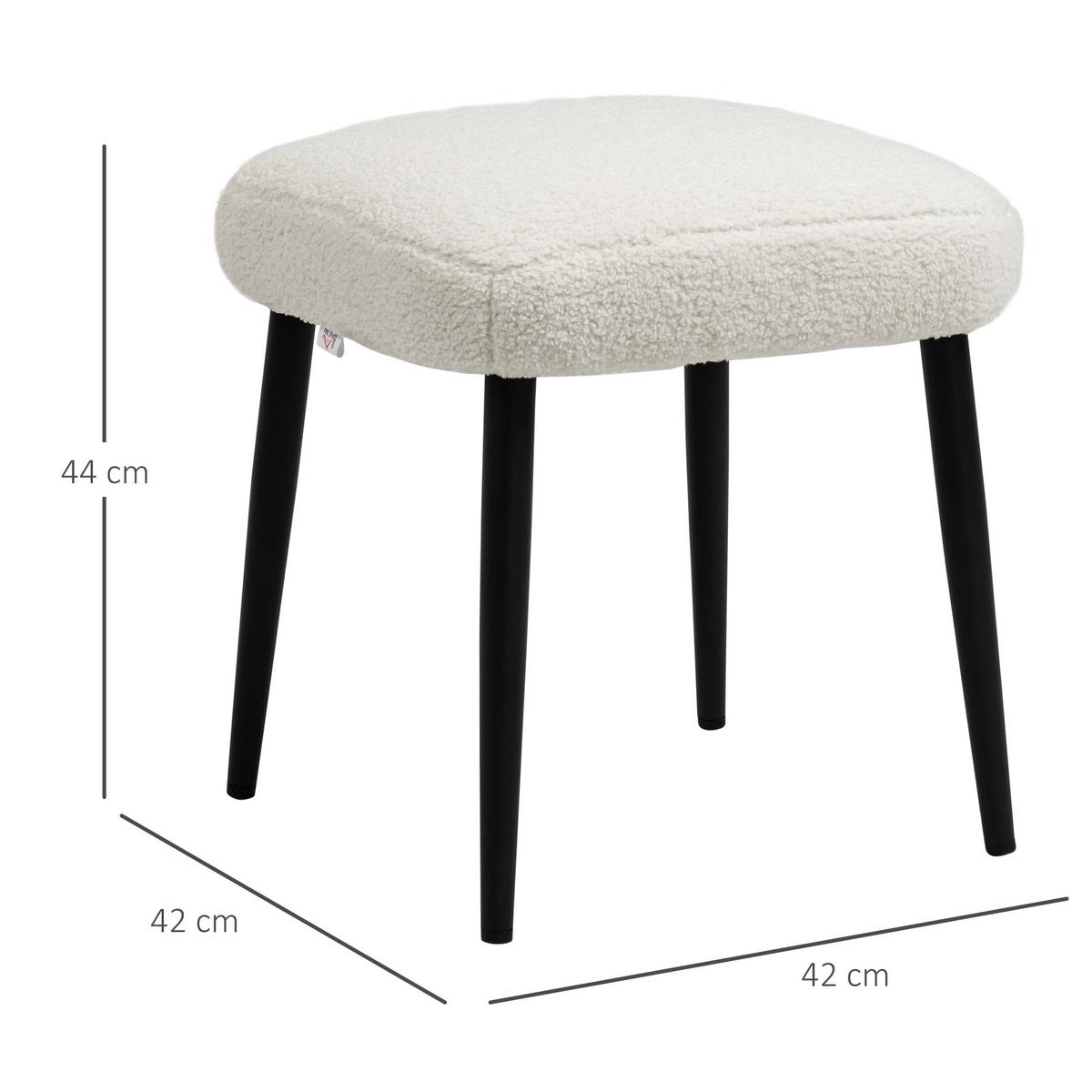 FUSSHOCKER Sitzhocker Quadratischer Schminkhocker mit Kaschmir-Optik, Stahlbeine - Creme, Kunststoff (42/44/42cm) - HOMCOM