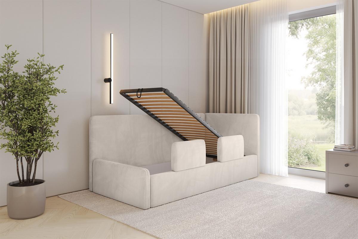 EINZELLBETT Jugendbett mit Bettkasten und Matratze H3/H4, Links - NORY 80x200 Beige - Ecru, Holzwerkstoff/Textil (80/200cm) - ALTDECOR