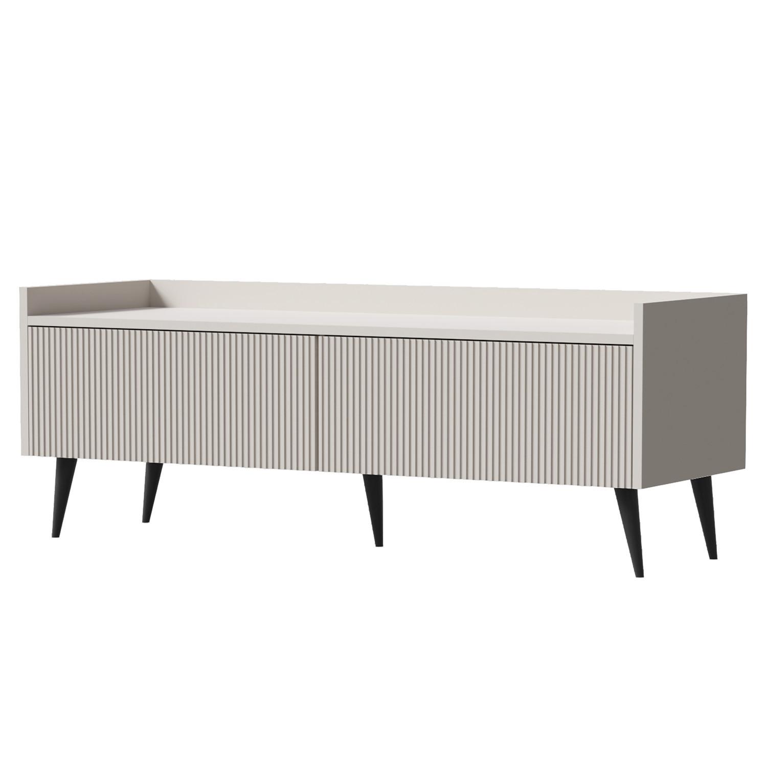 LOWBOARD Amfali mit 2 Klapptüren, geriffelte Fronten, Push-to-open, Metallbeine, 120 cm, Kaschmir - Kaschmir/Schwarz, Holzwerkstoff/Metall (121/45/41cm) - Beautysofa