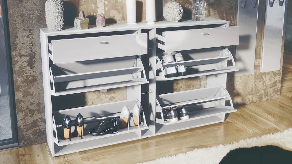 GARDEROBE Florence Grau Hochglanz - Grau, Holzwerkstoff (155.5/200/28cm) - Vladon
