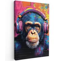 LEINWANDBILD Graffiti - Schimpanse - Straßenkunst - Kopfhörer - Affe Wanddeko Schlafzimmer 60x90 cm - Blau, Textil (60/90cm) - MuchoWow