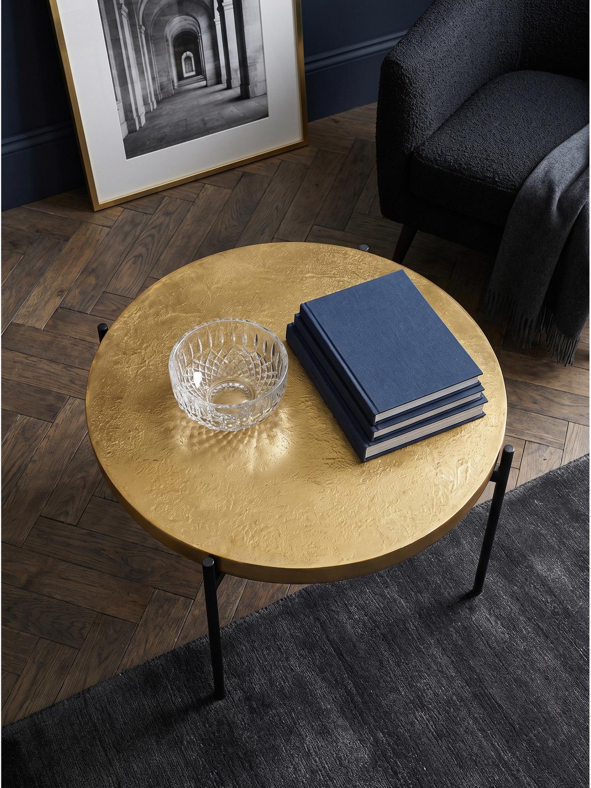 COUCHTISCH BERNALDA, Aluminium, Gold, Ø 63 x 41 cm - Goldfarben/Schwarz, Metall (63/63/41cm) - KADIMA DESIGN