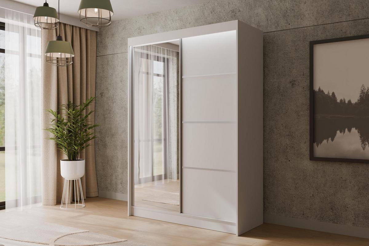 KLEIDERSCHRANK PAOKI mit LED - 150 cm - Weiß - Weiß, Holzwerkstoff (150/215/61cm) - ALTDECOR
