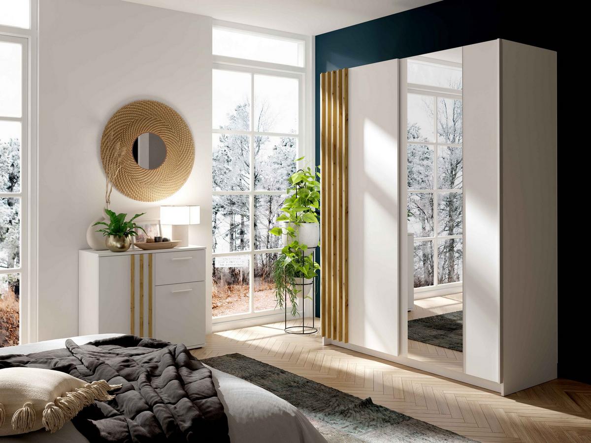KOMMODE TECTONIC 80/72,7/35cm mit 1 Schubladen 2 Türen Weiß - Weiß, Holzwerkstoff (80/72.7/35cm) - MASSENO