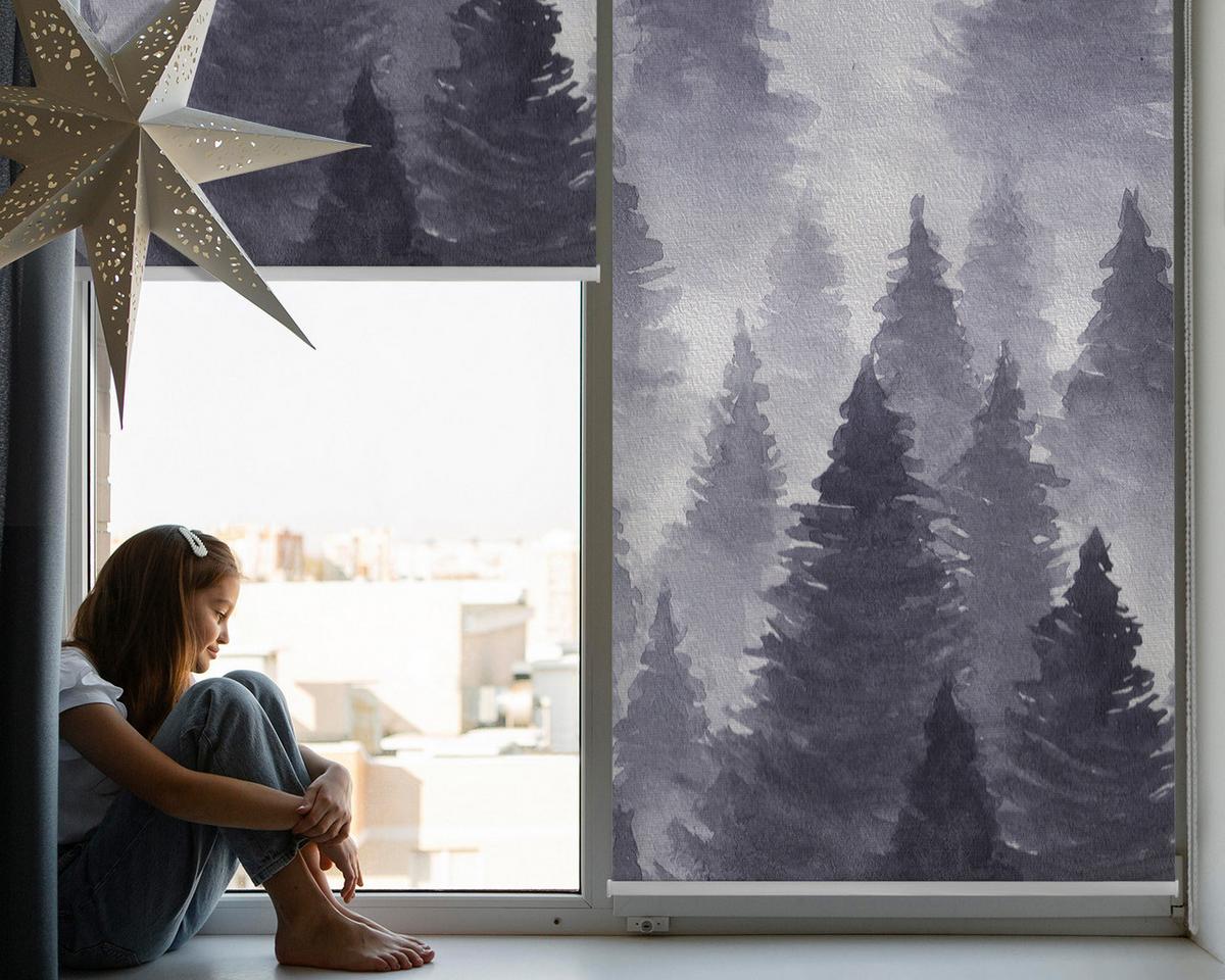 INNENROLLO - Fensterrollo - Rollo - 150x140 cm - Nebelwald - Schwarz, Kunststoff (150/140/0.5cm) - TULUP