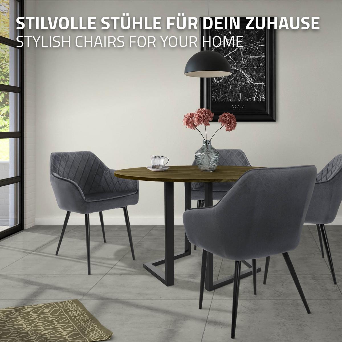 ESSZIMMERSTUHL 4er Set Anthrazit Samt - Dunkelgrau/Schwarz, Textil/Metall (60/80/63cm) - ML-DESIGN