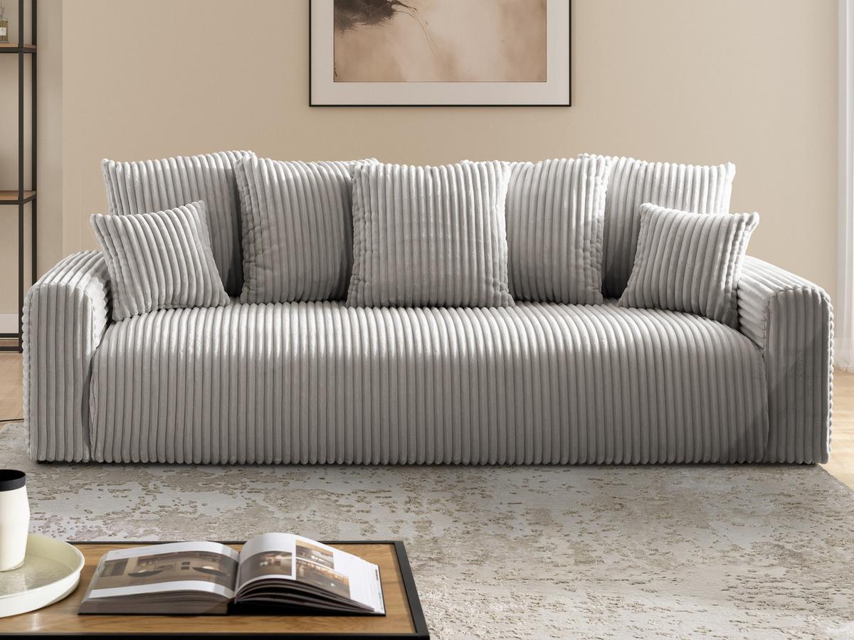 SCHLAFSOFA Calma mit Bettkasten im Bumpy-Design aus weichem Taupe Plüschcord - Taupe/Schwarz, Holz/Kunststoff (239/88/98cm) - S-Style