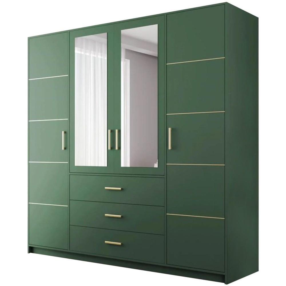 DREHTÜRENSCHRANK Bali 4-Türen, mit 3 Schubladen und Spiegel, Grün - Grün, Holzwerkstoff (196/200/58cm) - Beautysofa