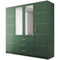 DREHTÜRENSCHRANK Bali 4-Türen, mit 3 Schubladen und Spiegel, Grün - Grün, Holzwerkstoff (196/200/58cm) - Beautysofa