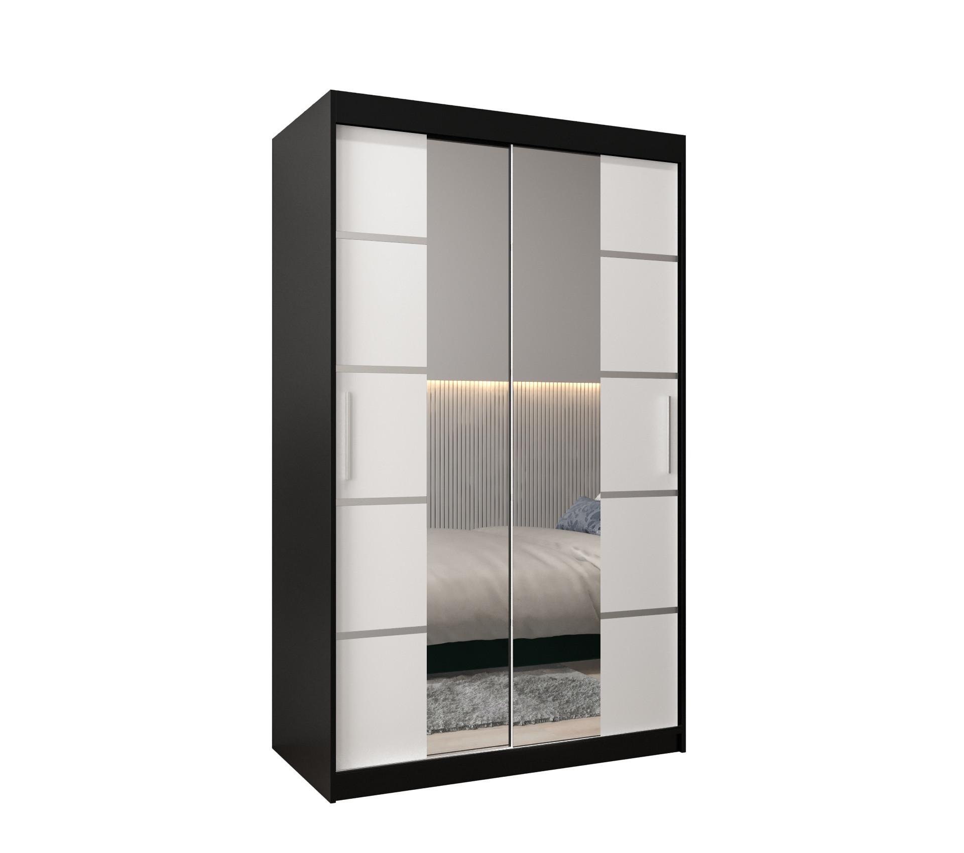 SCHWEBETÜRENSCHRANK 200/120/62 2-türig - Silberfarben/Schwarz, Holz/Kunststoff (120/200/62cm) - MÖBEL KRYSPOL