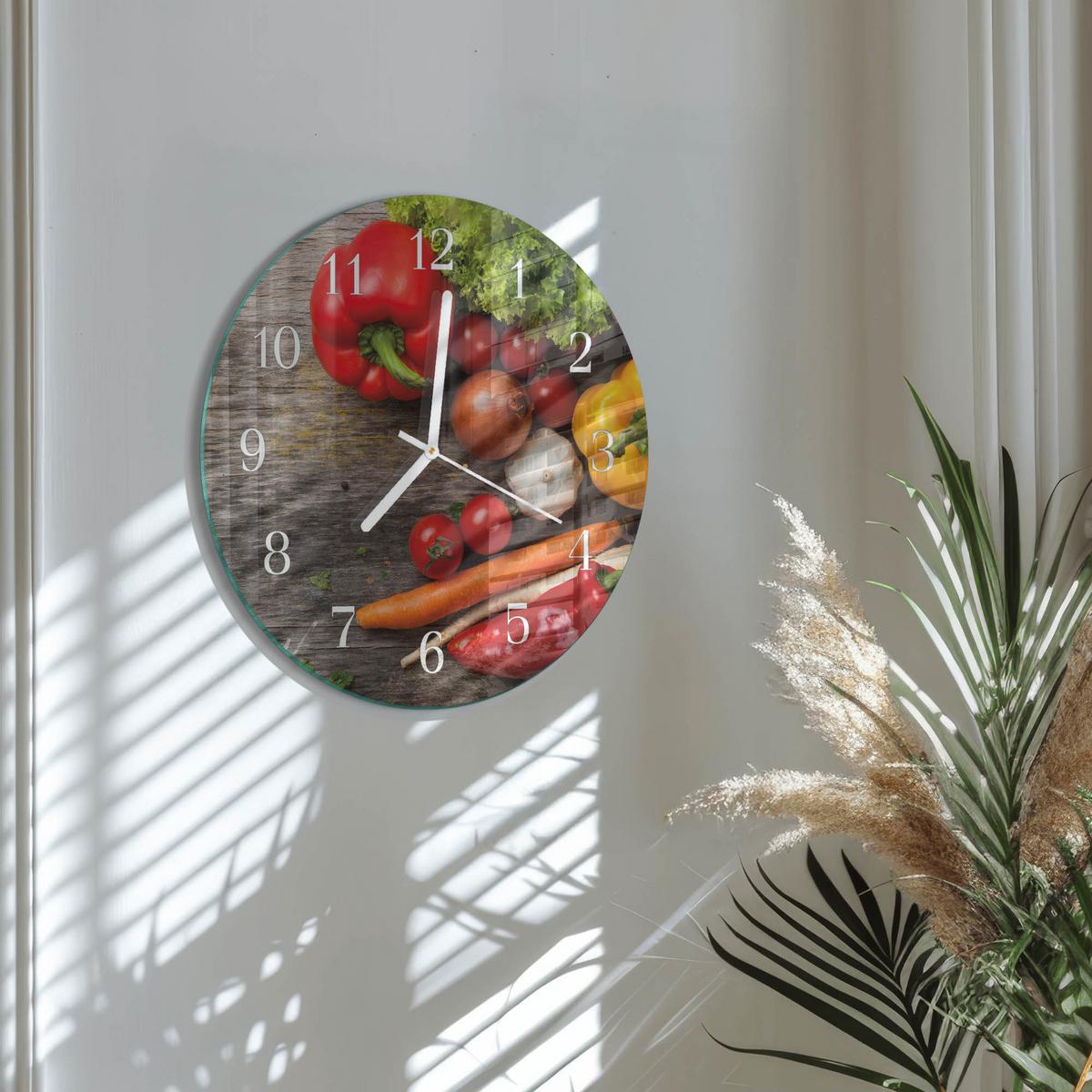 WANDUHR aus Glas Ø30 cm - Gemüse - Multicolor, Glas (30/30/0.4cm) - TULUP