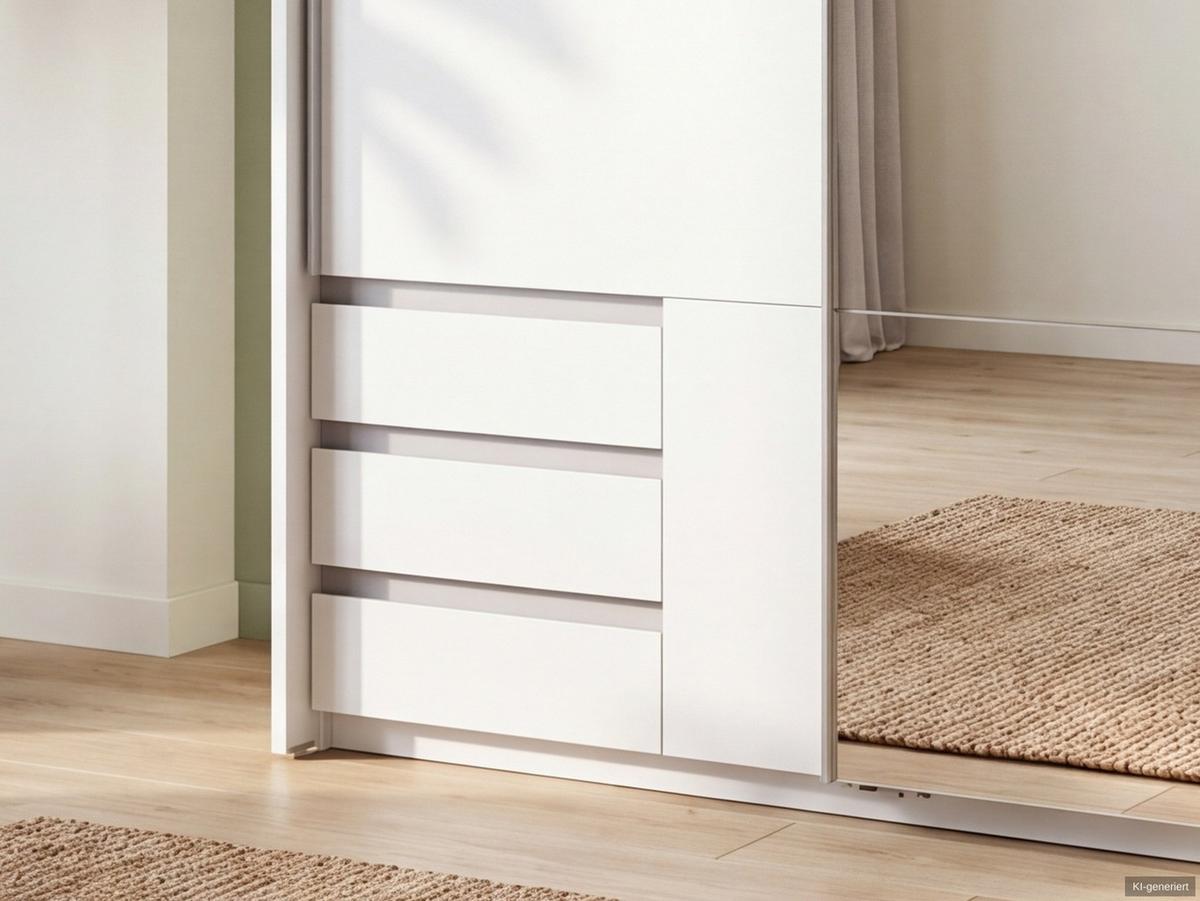 SCHWEBETÜRENSCHRANK 2-türig B138/H200/T65 cm, Passepartout-Kleiderschrank in Weiß mit sichtbaren Schubkästen & Spiegel / 22681 - Alufarben/Weiß, Holz/Holzwerkstoff (138/200/65cm) - luma-home