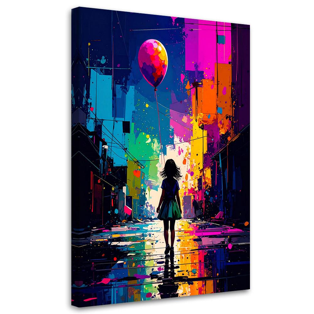 LEINWANDBILD Mädchen mit Ballon Street Art 70x100cm - Multicolor, Textil (70/100cm) - Feeby