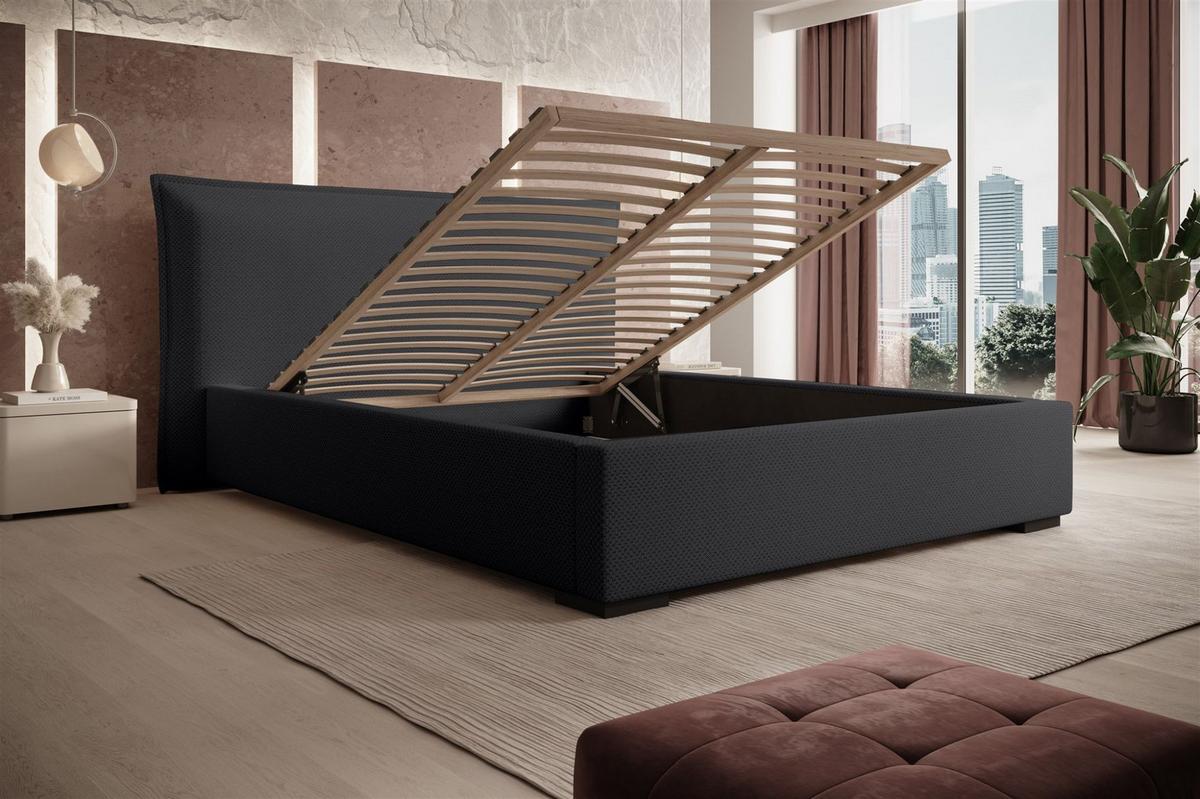 POLSTERBETT Amada Komplettset In Pop - Schwarz, Holzwerkstoff/Textil (160/200cm) - Fun Möbel