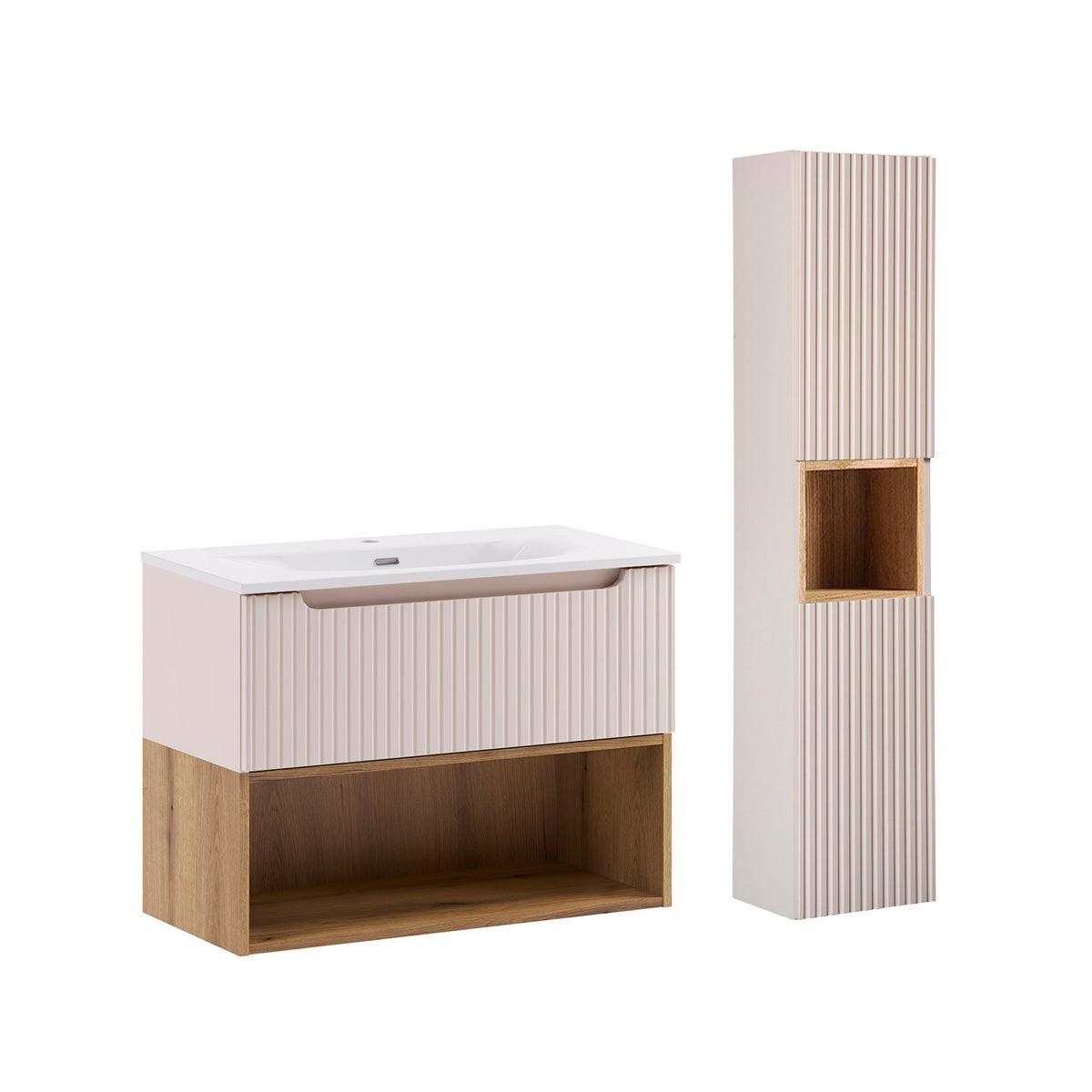 BADMÖBEL 81cm Riva 2er-Set Kaschmir - Beige, Holzwerkstoff (81/60/40cm) - Petits-meubles