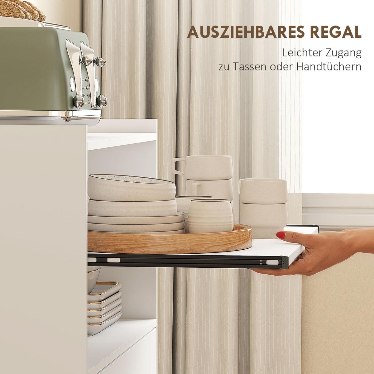KÜCHENSCHRANK mit Rollen & Schublade Weiß - Weiß, Holzwerkstoff (40/92/59cm) - HOMCOM