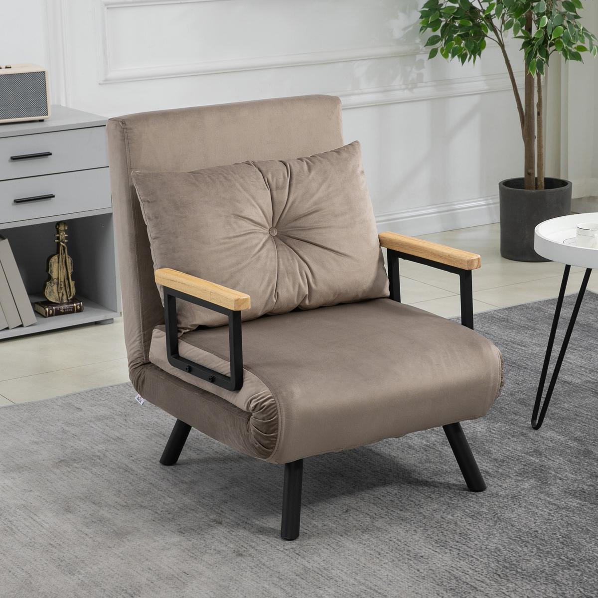SCHLAFSESSEL - Hellbraun/Schwarz, Holz/Textil (73/81/63cm) - HOMCOM