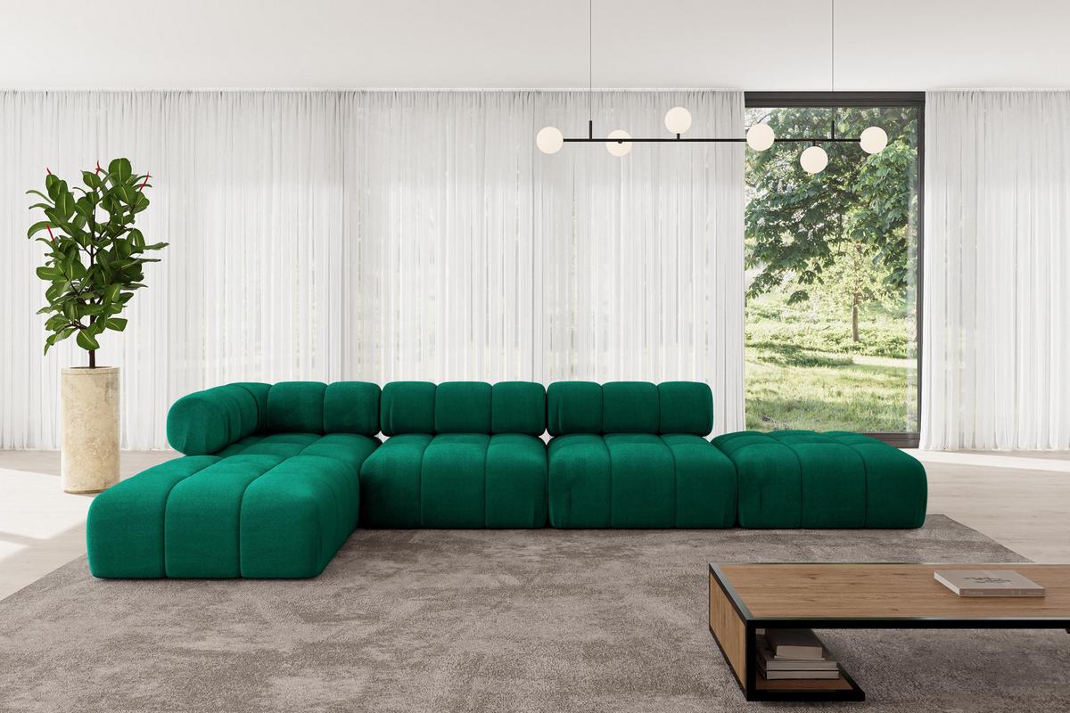 ECKSOFA modulares Sofa Kerru-L2 - 380x190x70 cm Dunkelgrün Velours - Dunkelgrün, Holzwerkstoff/Textil (380/190cm) - ALTDECOR