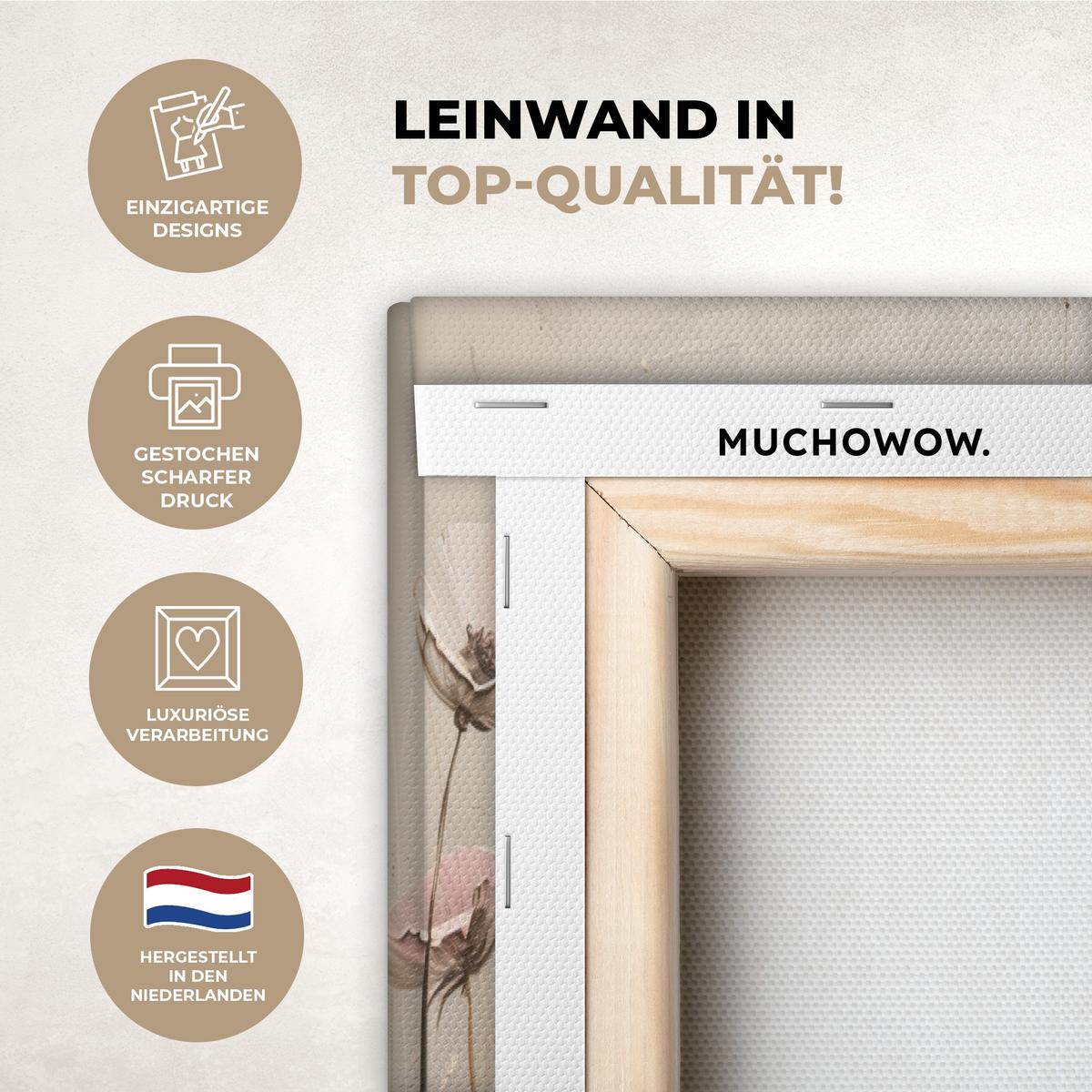 LEINWANDBILD 3er Set Blumen - Beige - Modern - Rosa 120x60 cm - Ecru, Textil (120/60cm) - MuchoWow