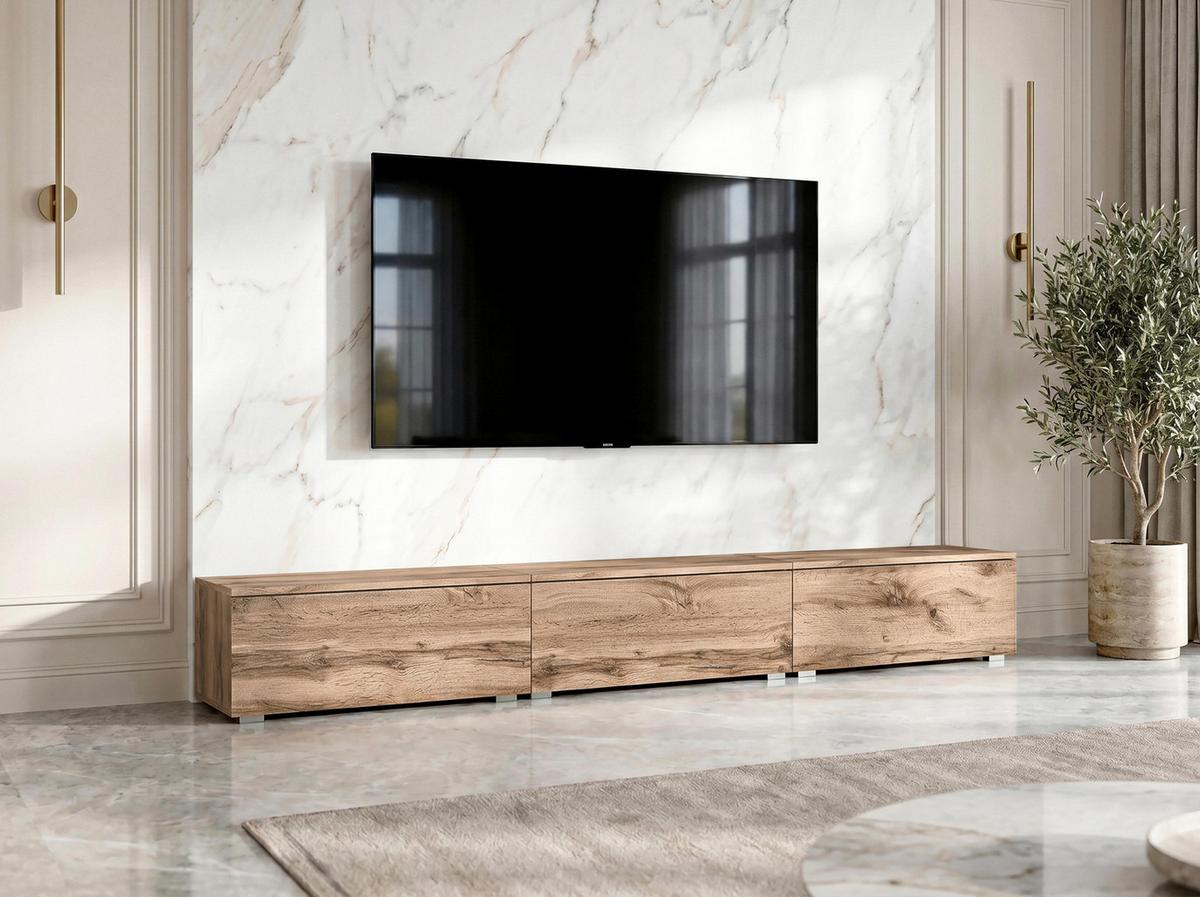 LOWBOARD Barvo 3x100 Eiche Wotan 300/36,5/32 cm – hängend oder stehend - Braun, Holzwerkstoff/Kunststoff (300/36.5/32cm) - AX Living