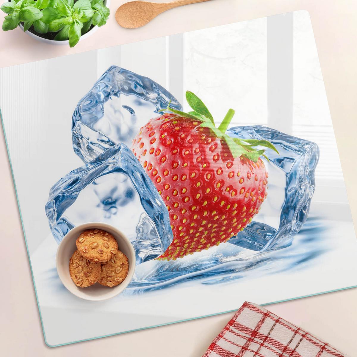 GLASPLATTE 60x52 cm Erdbeere mit Eis - Rot, Glas (60/0.4/52cm) - TULUP