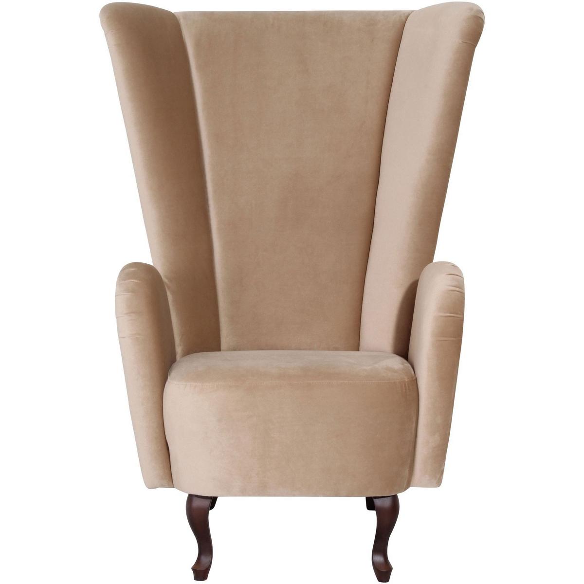 HOCHLEHNSESSEL Kailey Bezug Samtvelours Buche nussbaum dunkel / sand - Sandfarben, Kunststoff (96/122/89cm) - 58aufmkessel