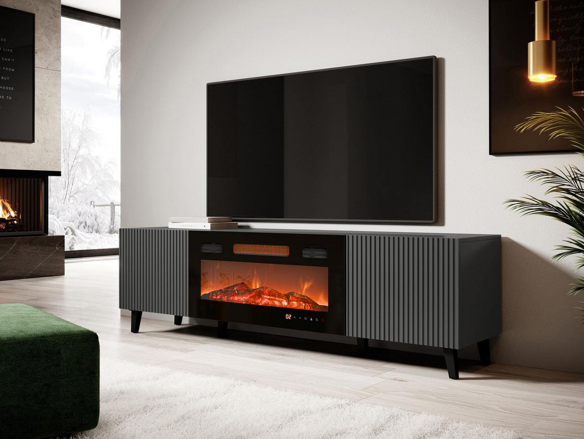 TV-ELEMENT Vamos Grey 180 mit Kamin - Anthrazit/Schwarz, Holzwerkstoff/Kunststoff (181/50/42cm) - MIRJAN24