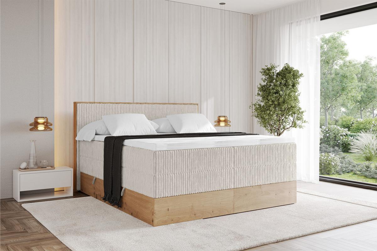 BOXSPRINGBETT LOLLI9 -KING 140x200 - H3/H4 Creme - Creme, Holzwerkstoff (140/200cm) - ALTDECOR