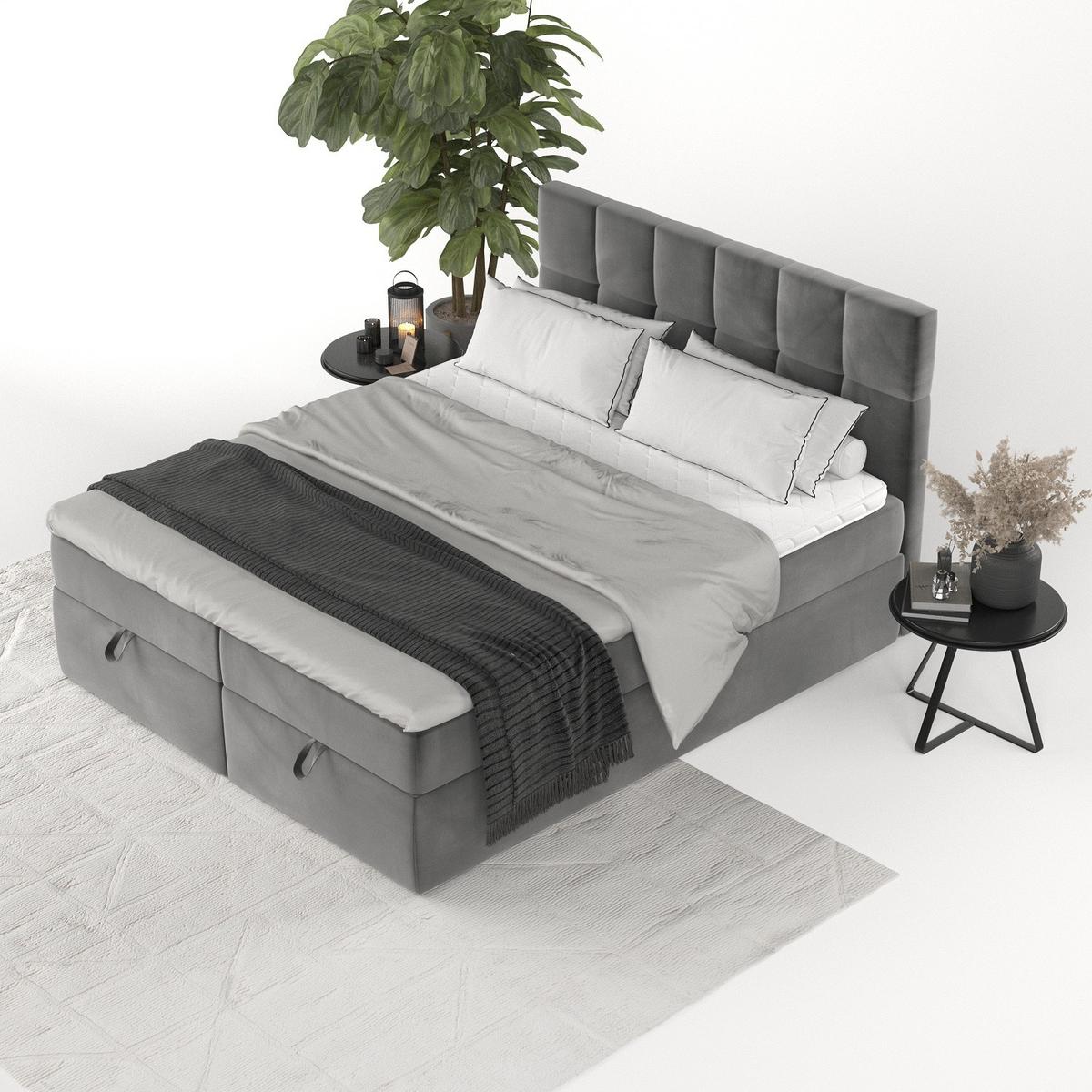 BOXBETT Savio 140/200 cm Grau im Kronos Stoff - Schwarz/Grau, Holz/Holzwerkstoff (140/200cm) - AltaBeds